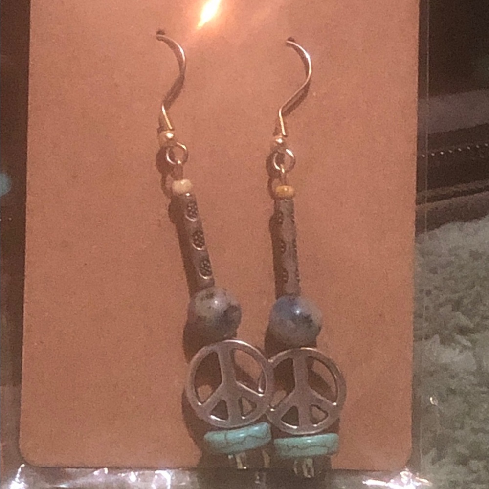 Turquoise Peace Sign Drop Earrings - Women Jewelry